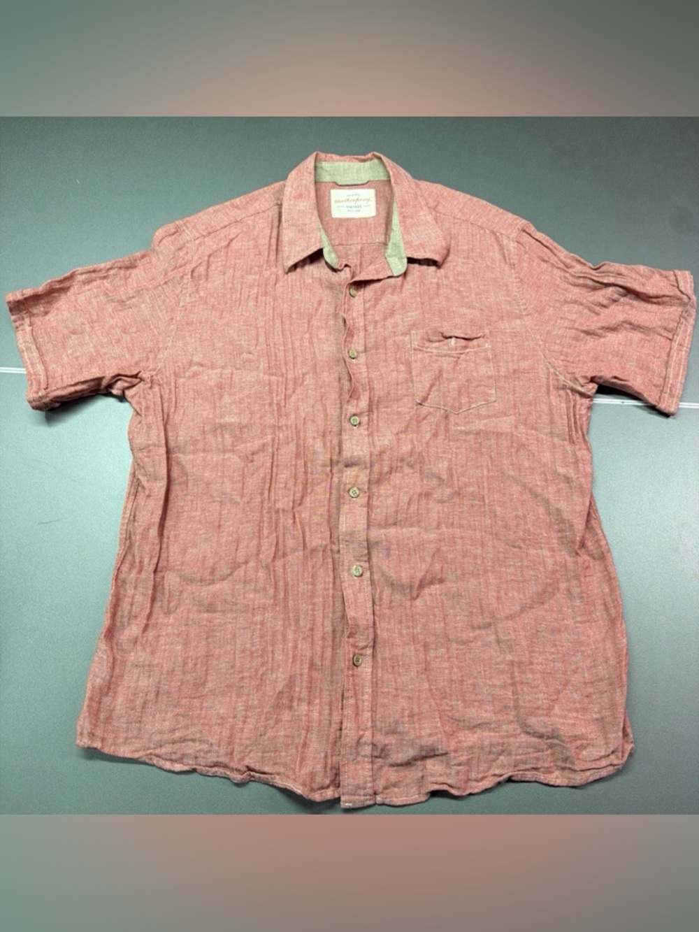 Original Weatherproof Vintage Men's Size XXL Light Red Short Sleeve Button Down